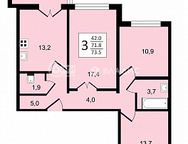 3-комнатная квартира, 73.5 м2