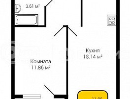 1-комнатная квартира, 39.82 м2