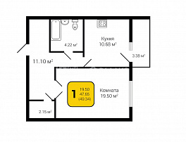 1-комнатная квартира, 49.34 м2