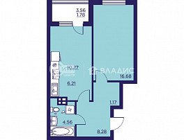 1-комнатная квартира, 48.59 м2