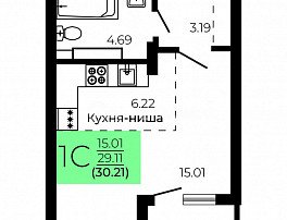1-комнатная квартира, 30.21 м2