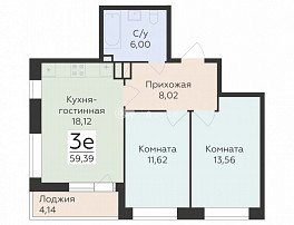 3-комнатная квартира, 59.39 м2