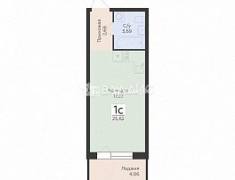 1-комнатная квартира, 25.62 м2