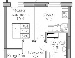 1-комнатная квартира, 32.5 м2