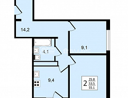 2-комнатная квартира, 55.1 м2