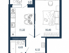 1-комнатная квартира, 40.47 м2