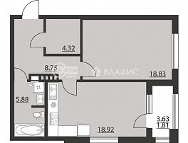 1-комнатная квартира, 58.41 м2