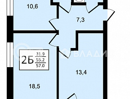 2-комнатная квартира, 57 м2