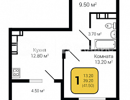 1-комнатная квартира, 41.5 м2