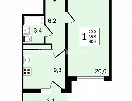 1-комнатная квартира, 40.6 м2