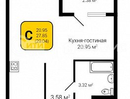 1-комнатная квартира, 29.04 м2