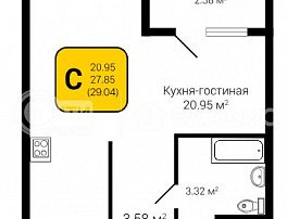1-комнатная квартира, 29.04 м2