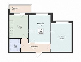 2-комнатная квартира, 54.41 м2