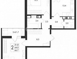 2-комнатная квартира, 66.7 м2