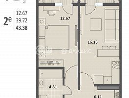 1-комнатная квартира, 43.24 м2