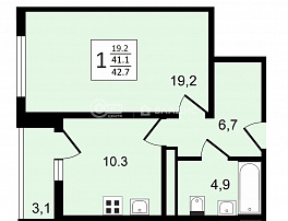 1-комнатная квартира, 42.5 м2