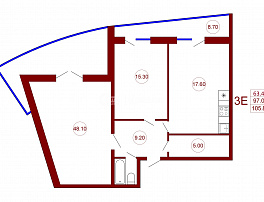 2-комнатная квартира, 105.8 м2