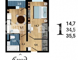 1-комнатная квартира, 35.5 м2
