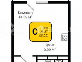 1-комнатная квартира, 31.22 м2