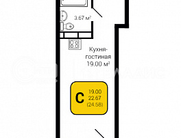 1-комнатная квартира, 24.58 м2