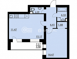 1-комнатная квартира, 62.72 м2