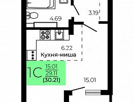 1-комнатная квартира, 30.21 м2