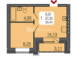 1-комнатная квартира, 28.89 м2