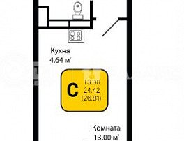 1-комнатная квартира, 26.81 м2