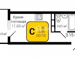 1-комнатная квартира, 20.73 м2
