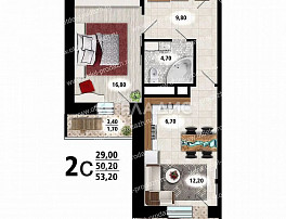 1-Комнатная квартира 50.00м²