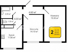 2-комнатная квартира, 58.6 м2