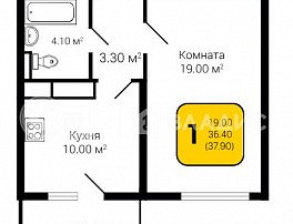 1-комнатная квартира, 37.9 м2