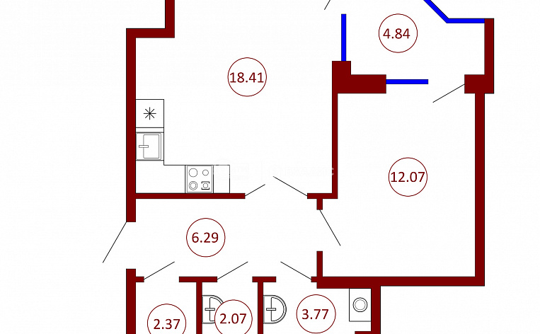 2-комнатная квартира, 47.42 м2, эт. 13, id: 722453, фото 6