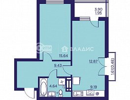1-комнатная квартира, 53.98 м2