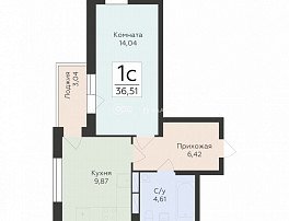 1-комнатная квартира, 34.85 м2