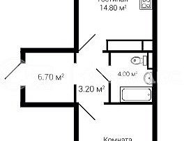 1-комнатная квартира, 49.6 м2