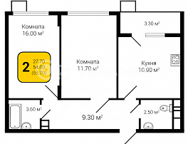 2-комнатная квартира, 55.7 м2