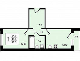 1-комнатная квартира, 43.5 м2