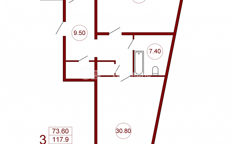 3-комнатная квартира, 123.3 м2, эт. 6, id: 733223, фото 7