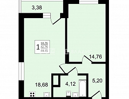 1-комнатная квартира, 44.45 м2