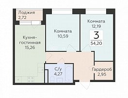 3-комнатная квартира, 54.2 м2
