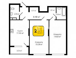 2-комнатная квартира, 60.87 м2