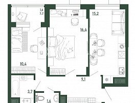 1-комнатная квартира, 58 м2