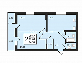 2-комнатная квартира, 64.53 м2