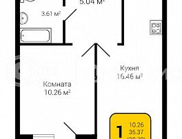 1-комнатная квартира, 36.78 м2
