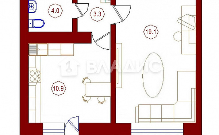 1-Комнатная квартира 37.30м², эт. 2, фото 7