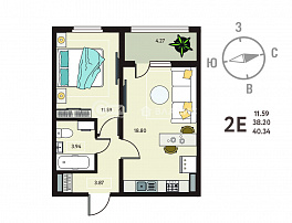 1-комнатная квартира, 40.34 м2