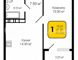 1-комнатная квартира, 42.6 м2