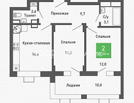 2-комнатная квартира, 58 м2