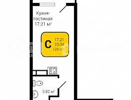 1-комнатная квартира, 24.51 м2